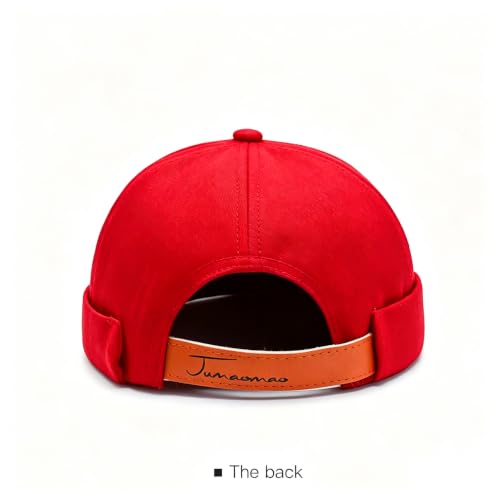 Gogobear Mens Brimless Docker Beanie Adjustable Rolled Cuff Sailor Cap - color: Red