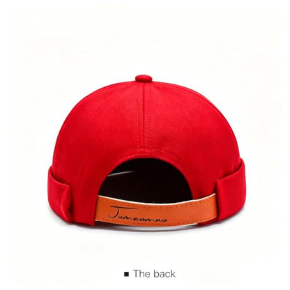 Gogobear Mens Brimless Docker Beanie Adjustable Rolled Cuff Sailor Cap - color: Red