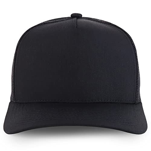 Trendy Apparel Shop Premium High Crown Cotton 5 Panel Pro Style Mesh Back Cap - color: Black