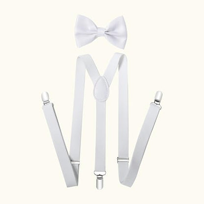 BABEYOND 1920s Mens Gatsby Gangster Accessories Set Panama Hat Suspender Bow Tie - color: White Set