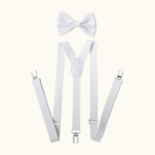 BABEYOND 1920s Mens Gatsby Gangster Accessories Set Panama Hat Suspender Bow Tie - color: White Set
