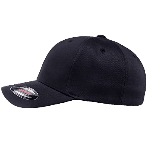 Flexfit Wooly Combed 6-Panel Structured Baseball Cap | Stretch Fitted - color: Dark Navy, size: Small-Medium