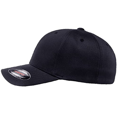 Flexfit Wooly Combed 6-Panel Structured Baseball Cap | Stretch Fitted - color: Dark Navy, size: Small-Medium