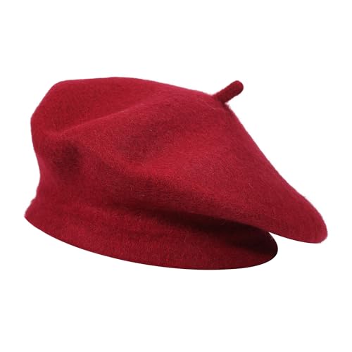 ZLYC Wool French Beret Hat Solid Color Classic Artist Cap for Women - color: Garnet