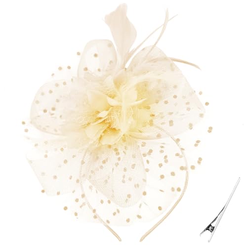 AQOKKA Women Fascinators Hats Flower Fascinators with Headband and Clip Tea Party Headwear for Women and Girls - color: Beige