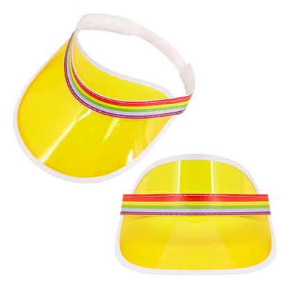 Giovacker Womens Mens PVC Clear Colorful Sun Visor Hats - color: Rainbow Print - Yellow + Sky Blue