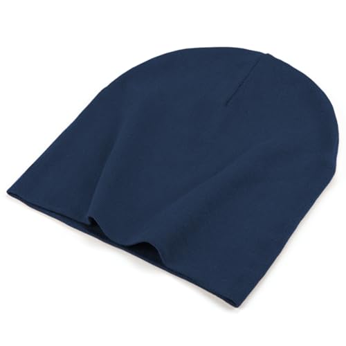 Thin 100% Cotton Fine-Knit Beanie Hat Slouchy Soft Chemo Skull Cap - color: 1-navy Blue