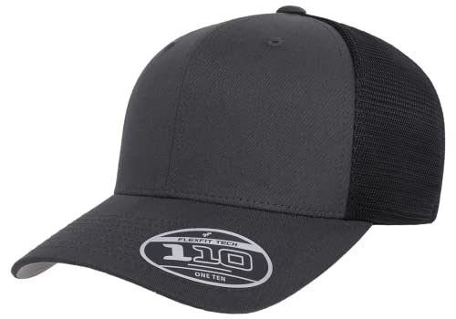 Flexfit 110M Trucker Mid-Profile Mesh Back Snapback Cap - color: Charcoal/Black