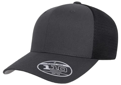 Flexfit 110M Trucker Mid-Profile Mesh Back Snapback Cap - color: Charcoal/Black