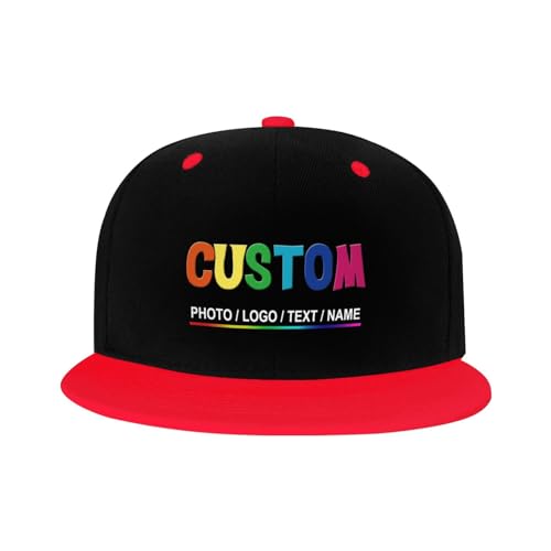 Custom Snapback Hats for Men Personalized Hip Hop Flat Bill Brim Baseball Cap Add Your Own Text Photo Logo - color: Dual Color - Red