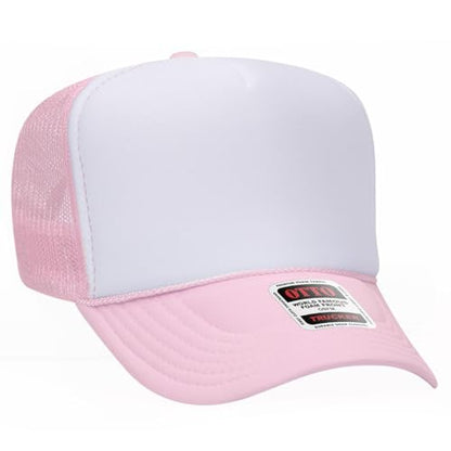 OTTO Cap 5 Panel High Crown Foam Front Mesh Back Trucker Hat, One Size - color: 121612 - S.pnk/Wht/S.pnk