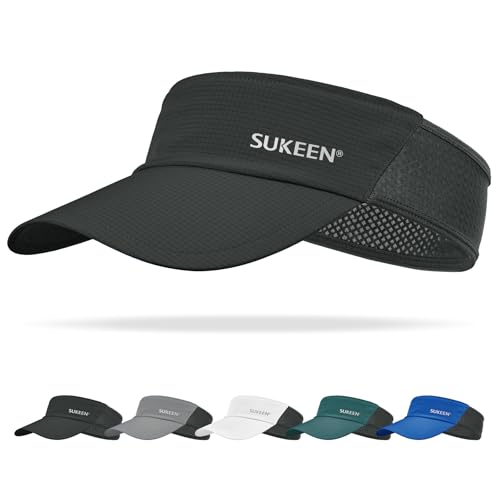 Sukeen Sun Visor Hat for Men Large Head Lightweight Cooling Stretchy Visor Hat for Running, Tennis, Golf, Daily Wear - color: Black