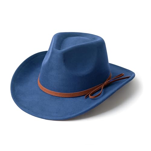 Suede Cowboy Hat for Women & Men Classic Western Hats - color: Navy Blue