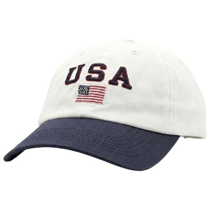 E BY ELIDAN USA Hat, Embroidered American Flag Baseball Cap for Men Women - color: White Navy With Usa Flag