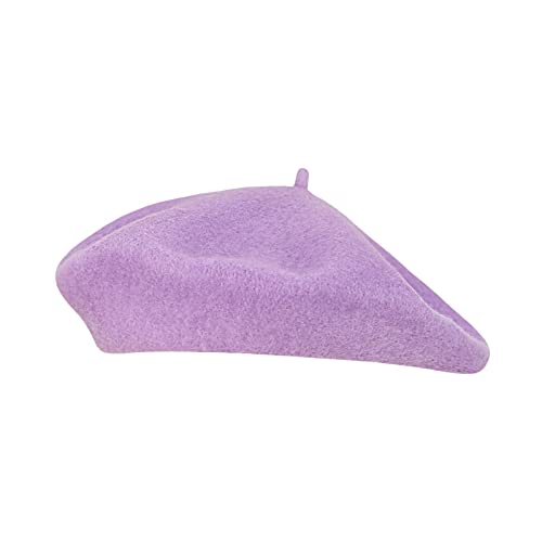 Gllutt Women Wool Beret Hat French Style Solid Color - color: Lilac