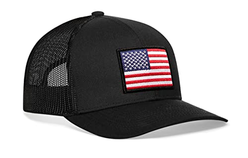 HAKA American Flag Hat | USA Mesh Trucker Snapback Comfort Baseball Cap - color: Black, style: American Flag