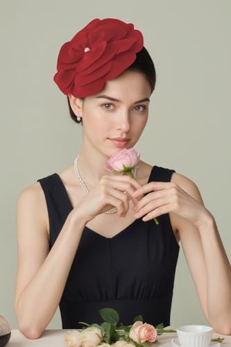 BABEYOND Fascinators Hats for Women Layered Flower Tea Party Derby Hats - color: Red