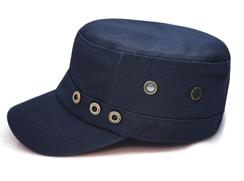 Initlove Cadet Army Cap Military Unisex Flat Top Hat for Men Women - color: 3 Button Navy