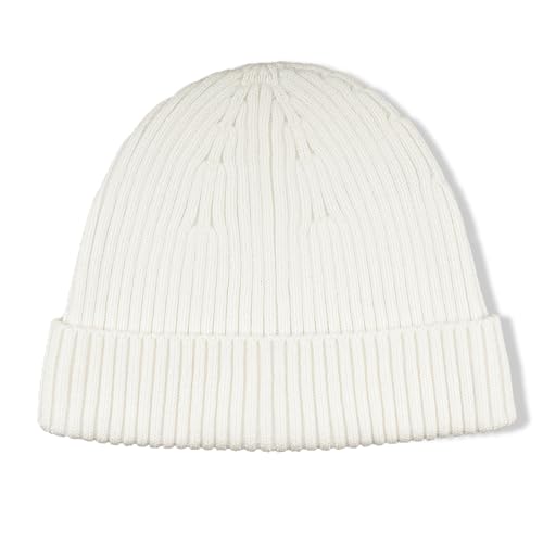Croogo Knit Beanie Hat Fisherman Ski Caps Fall Winter Warm Knitted Ribbed Cuffed Skull Cap Slouchy Toboggan Cap for Men Women - color: Kh43-white