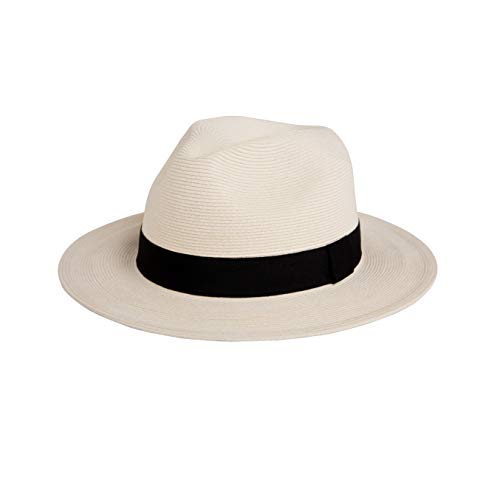 Pineapple&Star Sun Straw Fedora Beach Hat Fine Braid UPF50+ for Unisex - color: Off-white, size: Medium