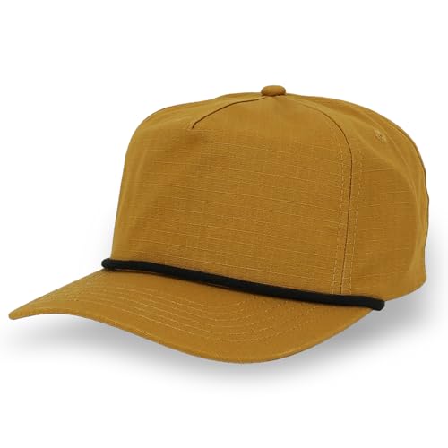 Trendy Apparel Shop 5 Panel Ripstop Cotton Snapback Cap - color: Old Gold