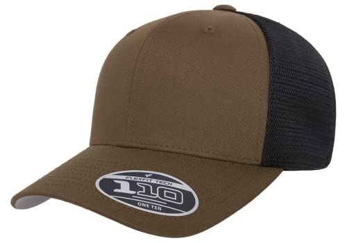 Flexfit 110M Trucker Mid-Profile Mesh Back Snapback Cap - color: Coyote Brown/Black