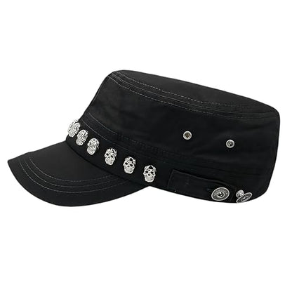 Oversize Cadet Hat Women Hip Hip Punk Rock Rivet Cotton Baseball Caps Big Head Men Army Sun Caps Dad Flat Top Fitted Hats - color: Black 2