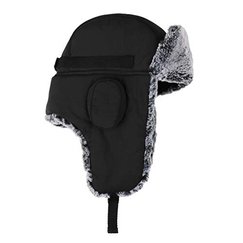 Connectyle Men's Trapper Hat with Faux Fur Linning Eskimo Windproof Winter Warm Hats Ushanka Hunting Hat - color: Black
