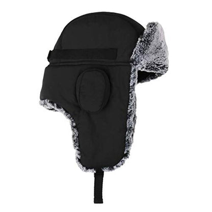 Connectyle Men's Trapper Hat with Faux Fur Linning Eskimo Windproof Winter Warm Hats Ushanka Hunting Hat - color: Black