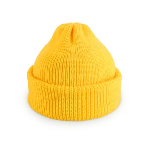 Fisherman Beanie Cuffed Knit Winter Hat Trawler Sailor Watch Cap Men Women - color: Classic (Happy Lemon)