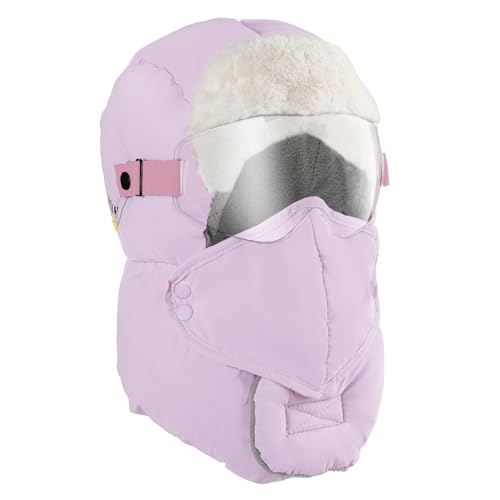 Winter Trapper Hat for Women - Windproof & Waterproof Hat with Removable Mask Goggles Ear Flaps, Purple