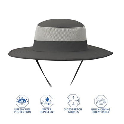 Outdoor Sun Hat UPF 50 Protection Waterproof Fishing hat Face Cover Summer Neck Flap Hat - color: Dark Gray Pro