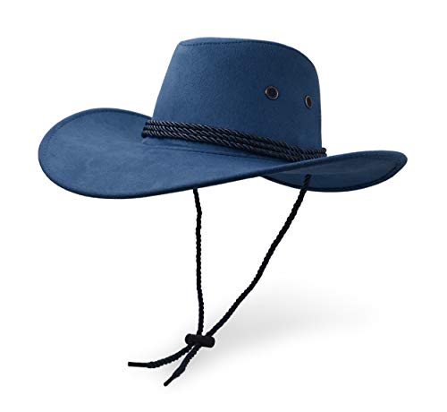 Cowboy Hat, Sun Hat Faux Felt Leather Suede Travel Cap Western Hat Outdoor Sun Protect - color: Navy