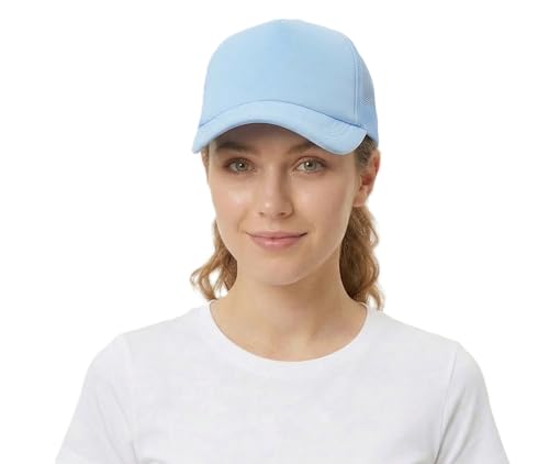 NYFASHION101 Plain Mesh Trucker Hat - Breathable 6-Panel Daily Snapback Cap, Customizable Ideal for DIY Embroidery & Patches - color: Lt Blue