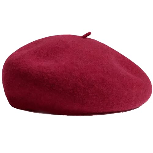Women Classic French Beret Hat Irish Painter Cap Warm Wool Artist Beanie Hat Lady Fancy Dress - color: B-winered