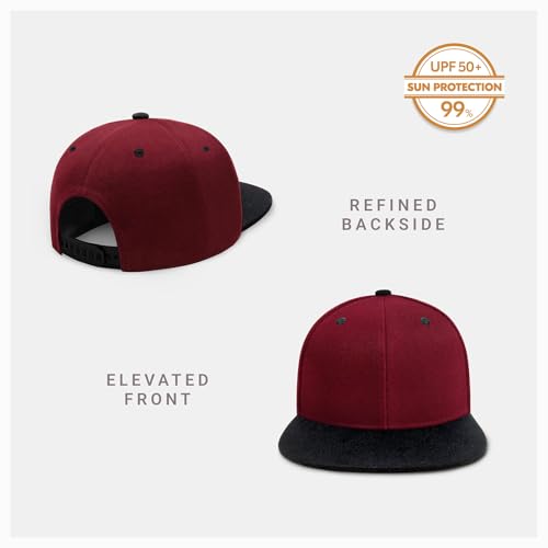 CHOK.LIDS Classic Snapback Flat Bill Hat Blank Adjustable Baseball Cap - color: Burgundy/Black