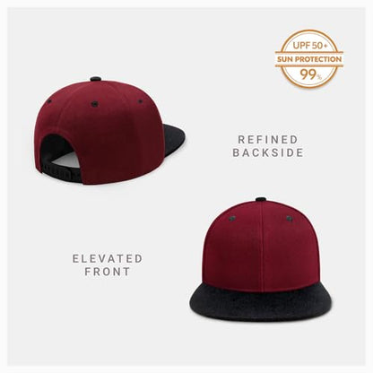 CHOK.LIDS Classic Snapback Flat Bill Hat Blank Adjustable Baseball Cap - color: Burgundy/Black