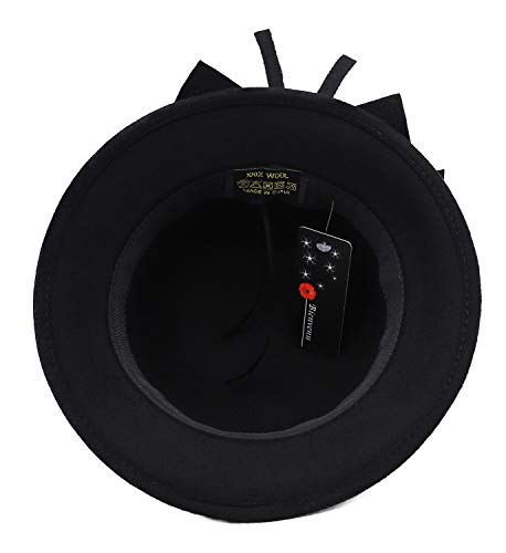 Bienvenu Kids Girls Winter Warm 100% Wool Bucket Hats Fedoras with Bowknot - color: Black