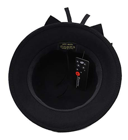 Bienvenu Kids Girls Winter Warm 100% Wool Bucket Hats Fedoras with Bowknot - color: Black
