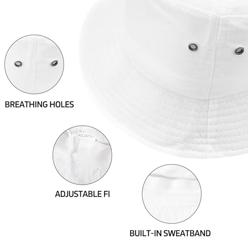 Everyday Bucket Hat – Unisex Lightweight Trendy Cotton Hot Summer Fun Outdoor Vacation Boonie for Men and Women Denim - color: White