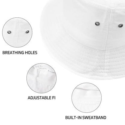 Everyday Bucket Hat – Unisex Lightweight Trendy Cotton Hot Summer Fun Outdoor Vacation Boonie for Men and Women Denim - color: White
