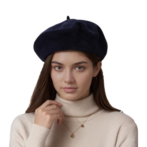 French Beret Hats for Women - Classic Wool Beret Hats Soft Knit Winter Cloche for Daily Outfits - color: Navy Blue