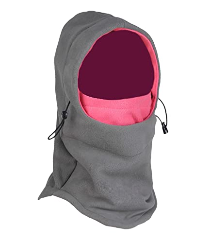 Tahbilk Balaclava Fleece Hood,Heavyweight Cold Weather Winter Motorcycle,Windproof Ski Mask,Ski&Snowboard Gear - color: Grey+rose