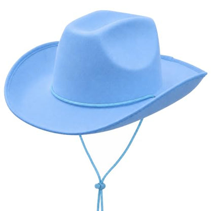 COLLECT PRESENT Plain Felt Cowboy & Cowgirl Hat for Men and Women | Western Studded Cowboy Hat in Adult Sizes - color: Blue
