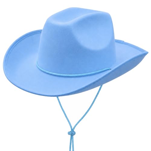 COLLECT PRESENT Plain Felt Cowboy & Cowgirl Hat for Men and Women | Western Studded Cowboy Hat in Adult Sizes - color: Blue