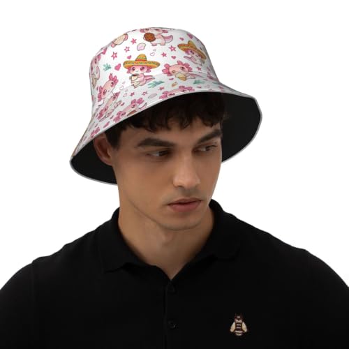 Bucket Hat for Men Women Packable Reversible Printed Summer Hats - color: Axolotl