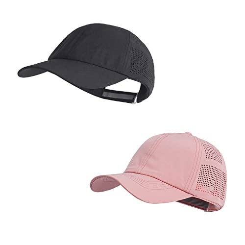 HH HOFNEN Women Quick Drying Baseball Cap Sun Hat Unstructured Golf Hat - color: #1 Black+dark Pink