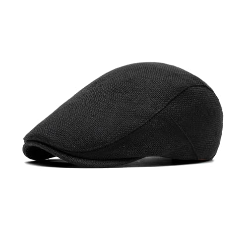 meioro Men's Faux Linen Newsboy Cap Adjustable Woven Texture Flat Cap Gatsby Hat Cabbie Ivy Newsboy Hats Driving Fishing Hat - color: Black