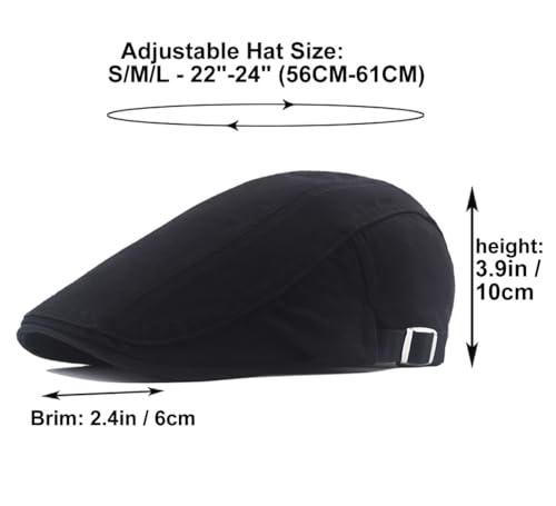 Quanhaigou Men's Cotton Flat Ivy Gatsby Newsboy Driving Hat Adjustable Irish Cabbie Ivy Driving Hunting Cap - color: Black