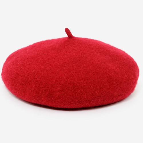 French Beret Hat for Women Solid Beanie Cap Stretchable Winter Warm Beret - color: Red